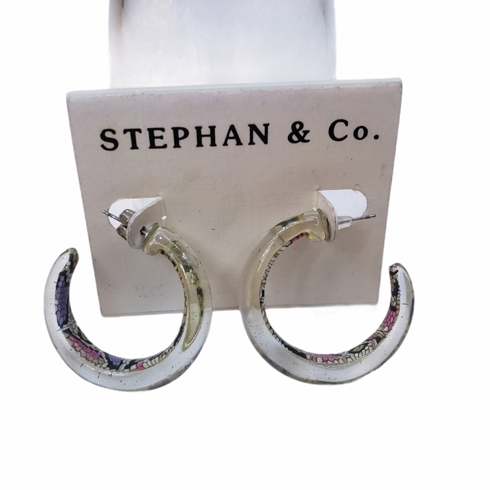Stephan & Co Acrylic Snake Print Earring Hoops